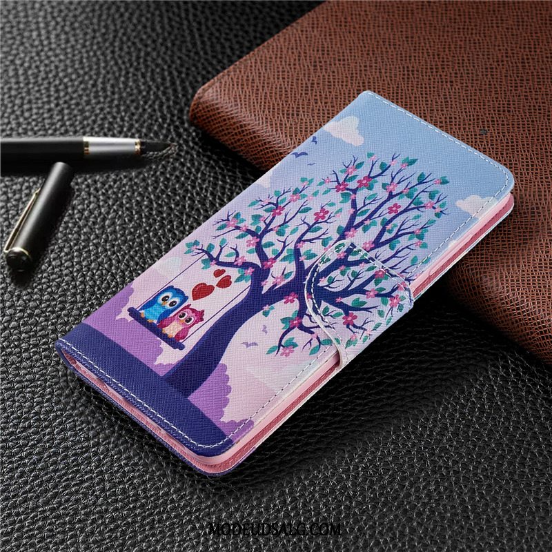 Huawei P40 Lite E Etui Hvid Malet Lædertaske Folio Cover