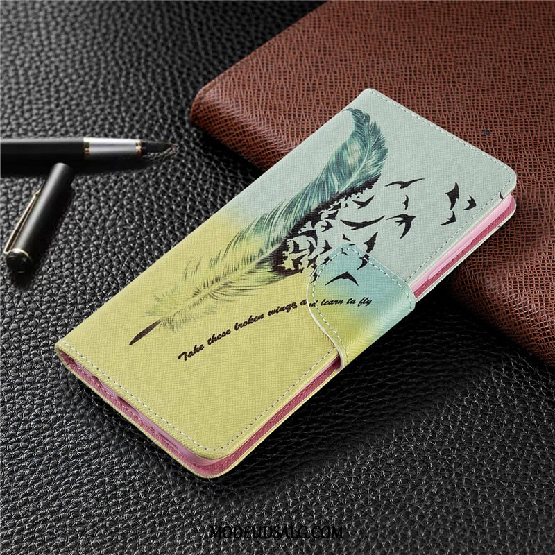 Huawei P40 Lite E Etui Hvid Malet Lædertaske Folio Cover