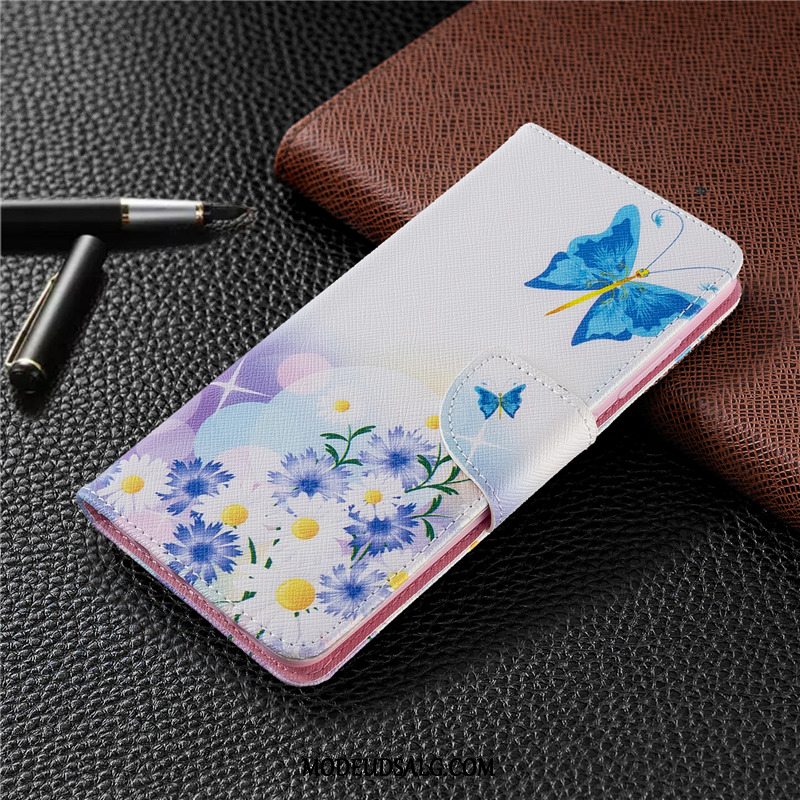 Huawei P40 Lite E Etui Hvid Malet Lædertaske Folio Cover