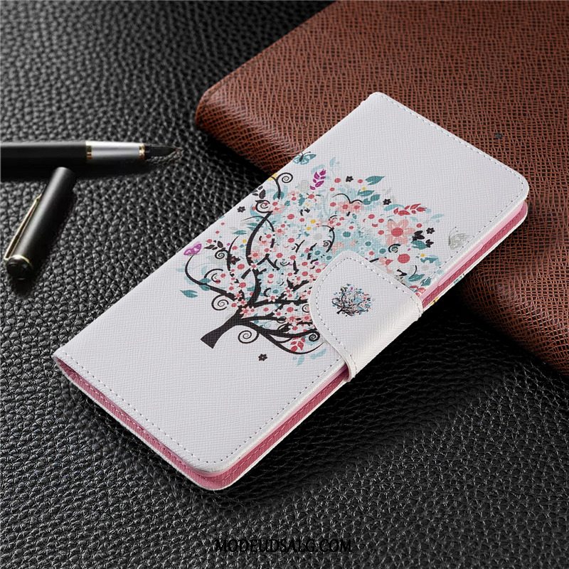 Huawei P40 Lite E Etui Hvid Malet Lædertaske Folio Cover