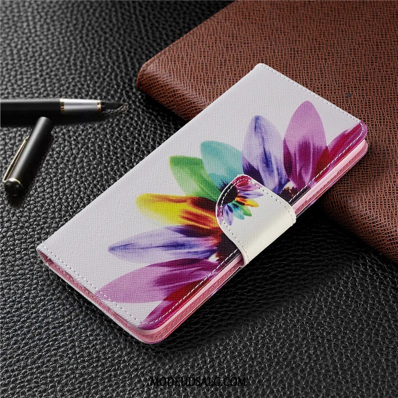 Huawei P40 Lite E Etui Hvid Malet Lædertaske Folio Cover