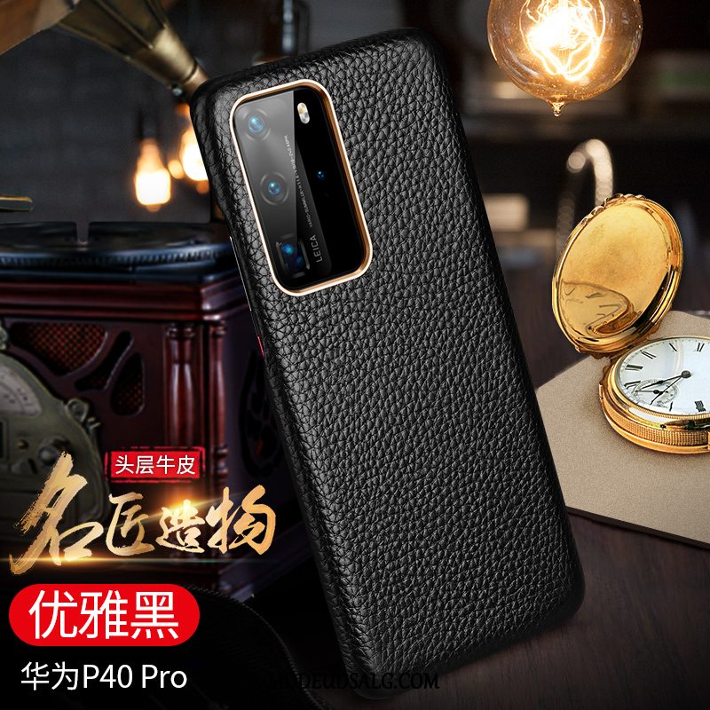 Huawei P40 Pro Etui High End Beskyttelse Ægte Læder Tynd Net Red