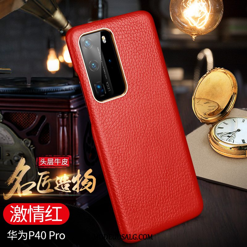 Huawei P40 Pro Etui High End Beskyttelse Ægte Læder Tynd Net Red