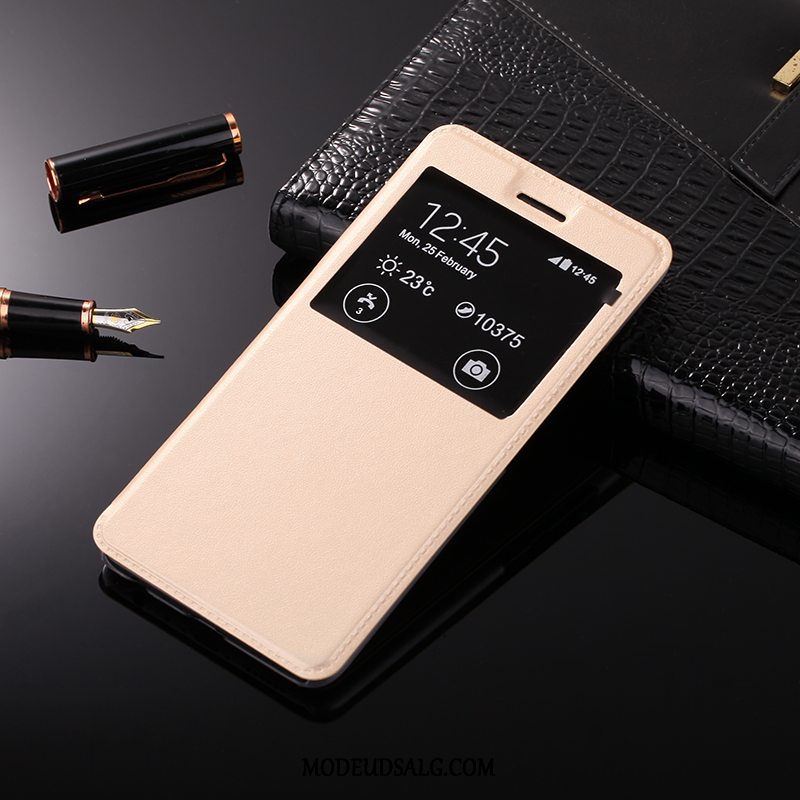 Huawei P9 Lite Etui Lædertaske Guld Clamshell Beskyttelse Cover