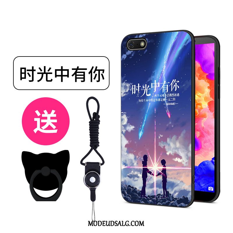 Huawei Y5 2018 Etui Nubuck Kreativ Af Personlighed Silikone Sort