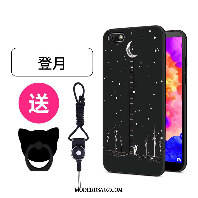 Huawei Y5 2018 Etui Nubuck Kreativ Af Personlighed Silikone Sort