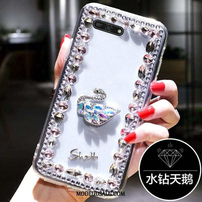 Huawei Y6 2018 Etui Cover Hård Sort Strass Gennemsigtig