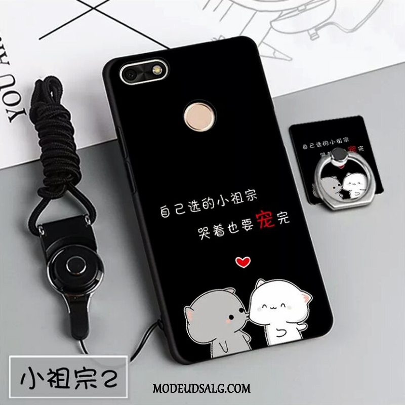 Huawei Y6 Pro 2017 Etui / Cover Af Personlighed Sort Cartoon Support Blå