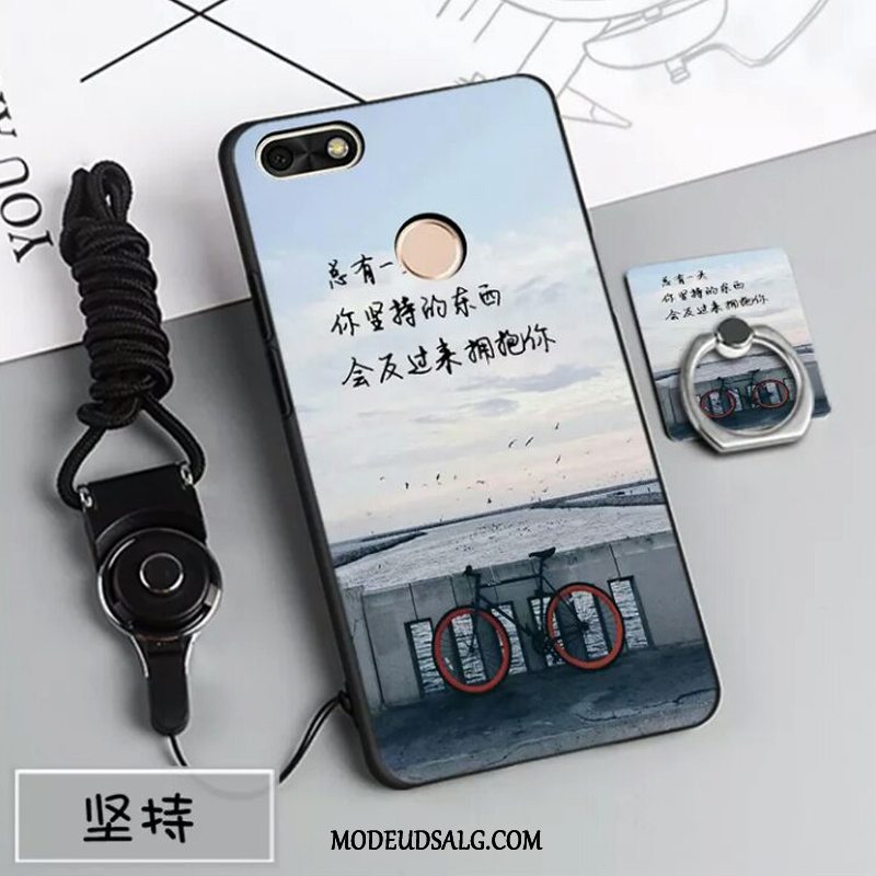 Huawei Y6 Pro 2017 Etui / Cover Af Personlighed Sort Cartoon Support Blå