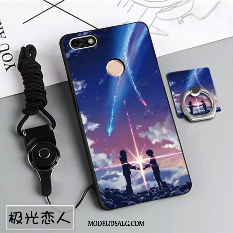 Huawei Y6 Pro 2017 Etui / Cover Af Personlighed Sort Cartoon Support Blå