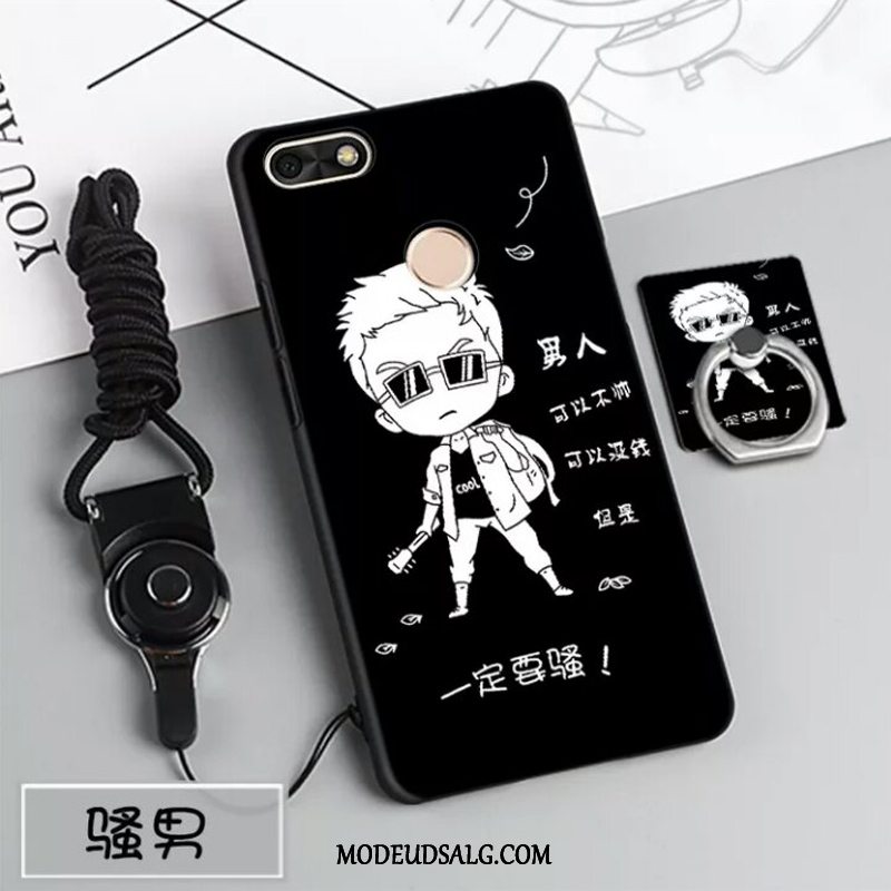 Huawei Y6 Pro 2017 Etui / Cover Af Personlighed Sort Cartoon Support Blå