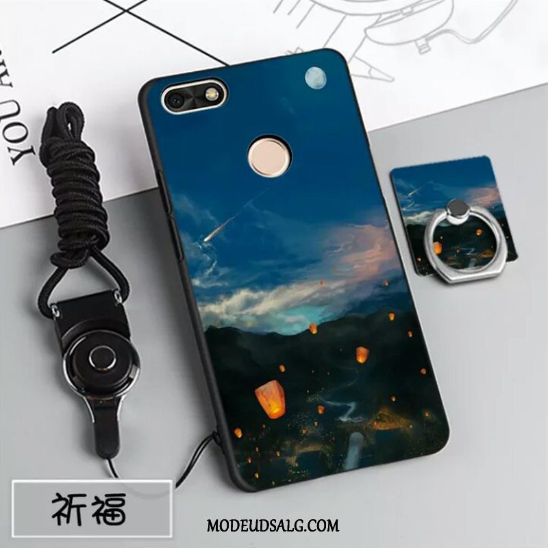 Huawei Y6 Pro 2017 Etui / Cover Af Personlighed Sort Cartoon Support Blå