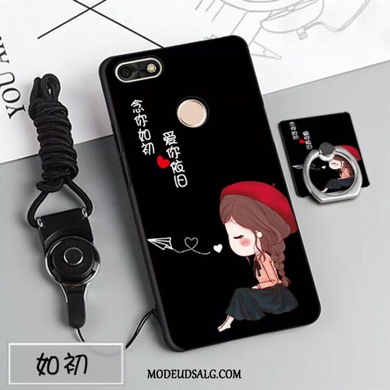 Huawei Y6 Pro 2017 Etui / Cover Af Personlighed Sort Cartoon Support Blå