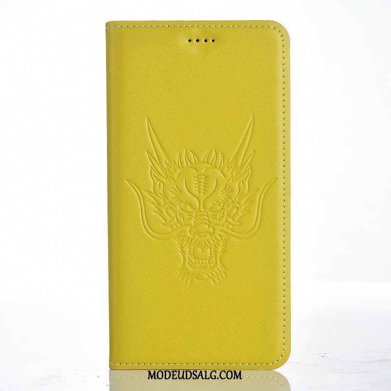 Huawei Y7 2018 Etui Dragon Alt Inklusive Gul Lædertaske Cover