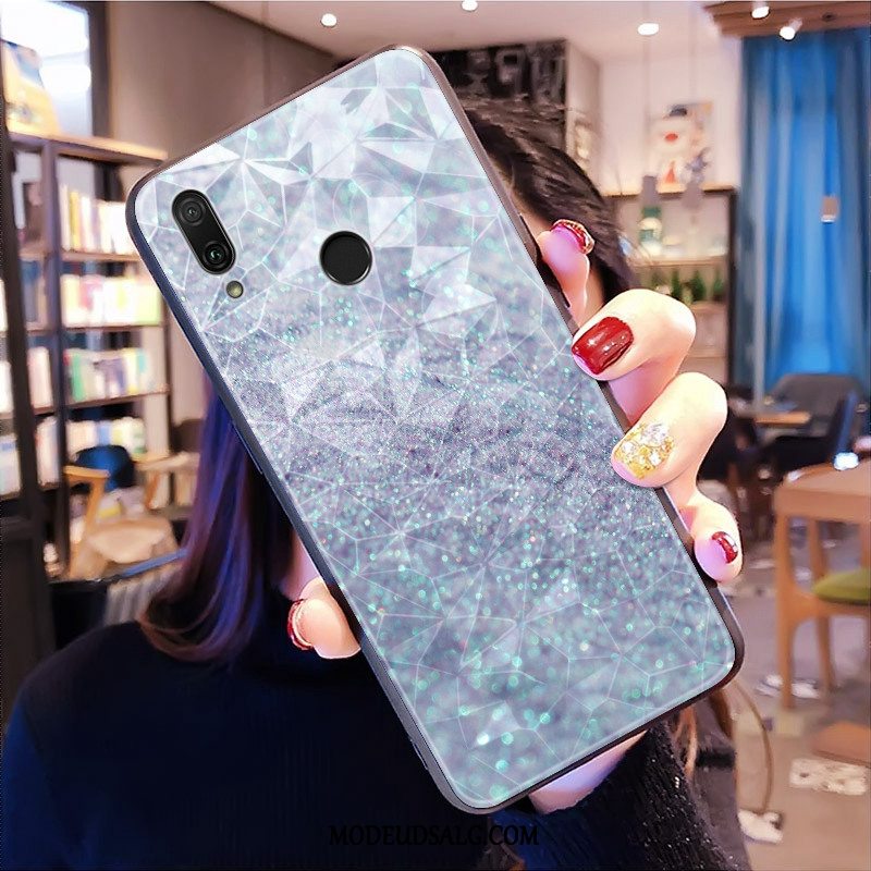 Huawei Y7 2019 Etui Hjerte Blød Rombe Blå Cover