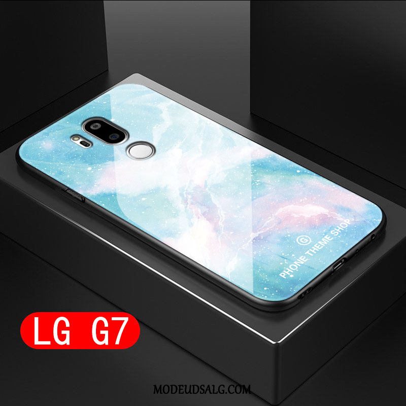 Lg G7 Thinq Etui / Cover Hård Blå Silikone Glas Blød