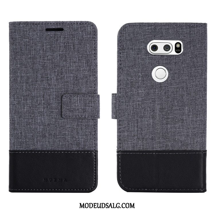 Lg V30 Etui / Cover Support Lædertaske Anti-fald Splejsning Denim