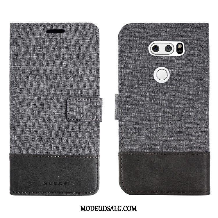 Lg V30 Etui / Cover Support Lædertaske Anti-fald Splejsning Denim