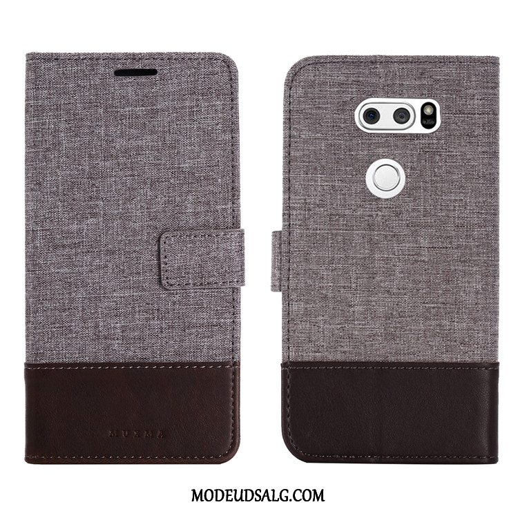 Lg V30 Etui / Cover Support Lædertaske Anti-fald Splejsning Denim