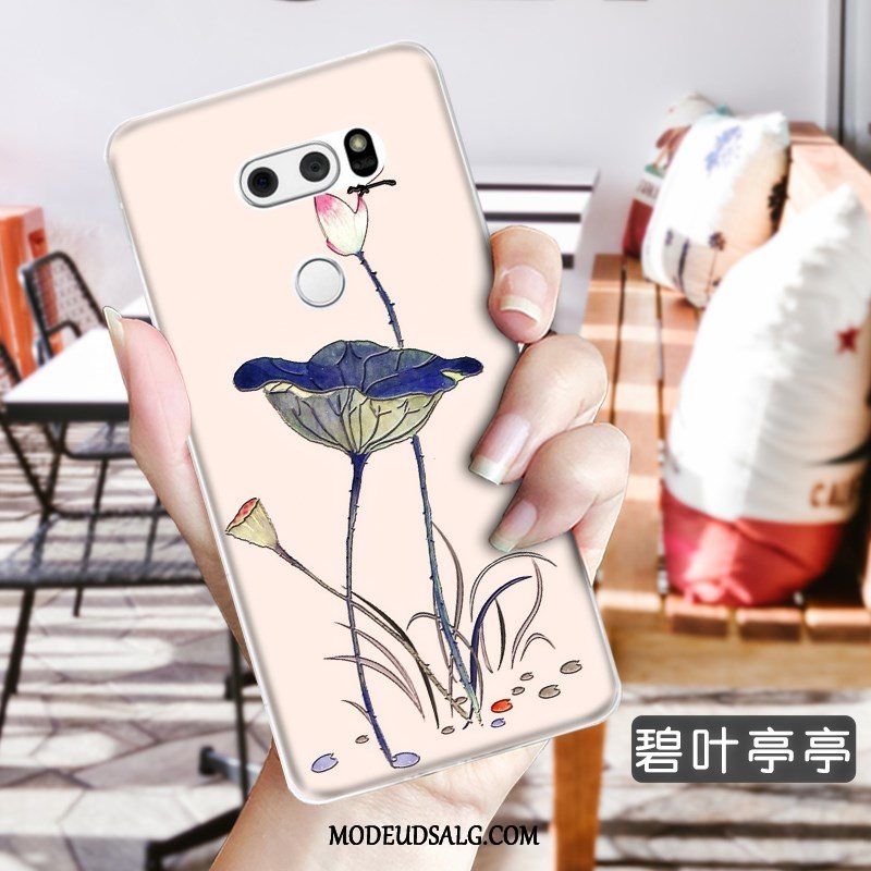 Lg V30 Etui Gennemsigtig Blomster Grøn Blød Anti-fald