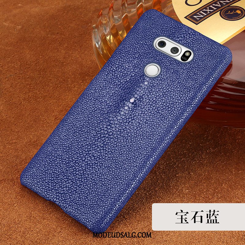 Lg V30 Etui Kreativ Ægte Læder Elegante Sort Trendy