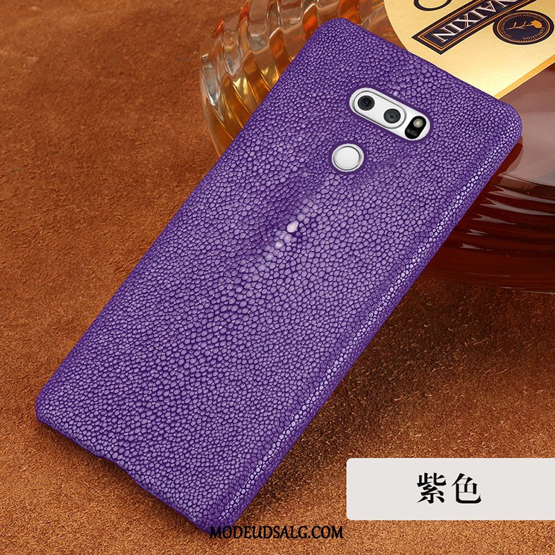 Lg V30 Etui Kreativ Ægte Læder Elegante Sort Trendy