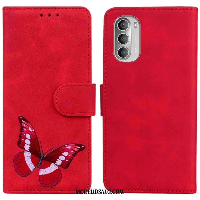 Læder Cover Moto G51 5G Skin-touch Butterfly