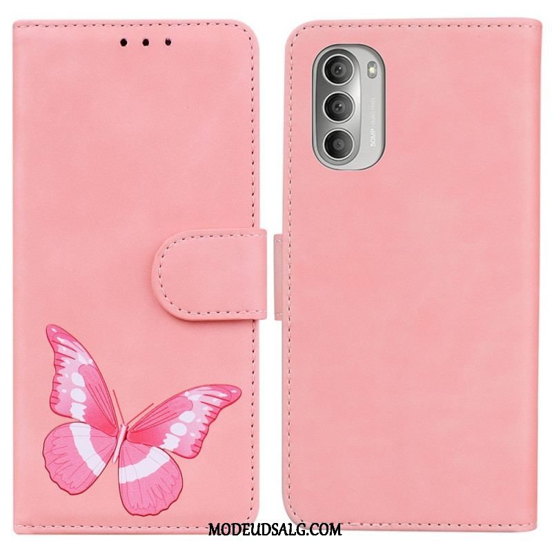 Læder Cover Moto G51 5G Skin-touch Butterfly