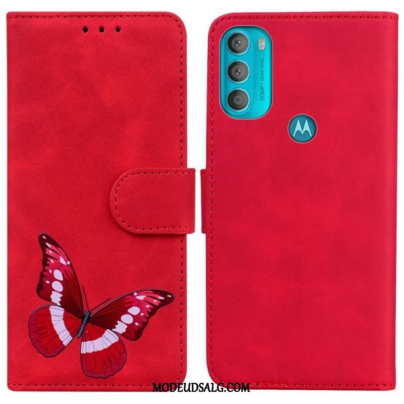 Læder Cover Moto G71 5G Skin-touch Butterfly