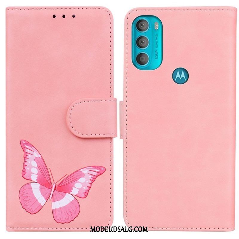 Læder Cover Moto G71 5G Skin-touch Butterfly