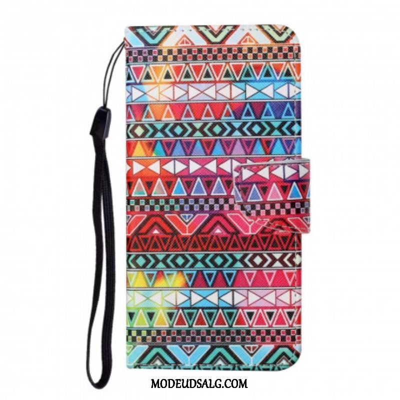 Læder Cover Oppo A15 Patchwork Med Lanyard