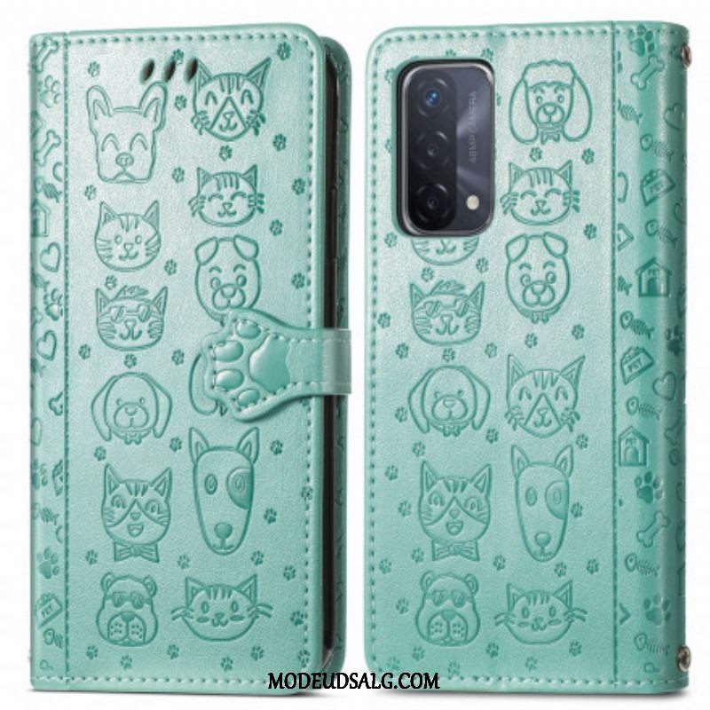 Læder Cover Oppo A54 5G / A74 5G Animerede Dyr