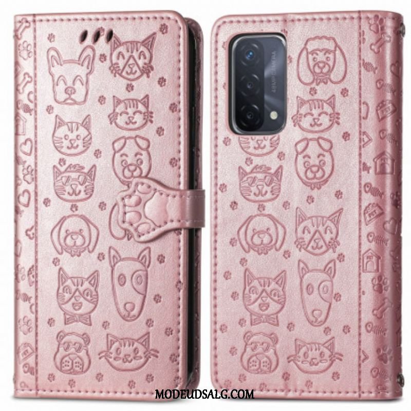 Læder Cover Oppo A54 5G / A74 5G Animerede Dyr