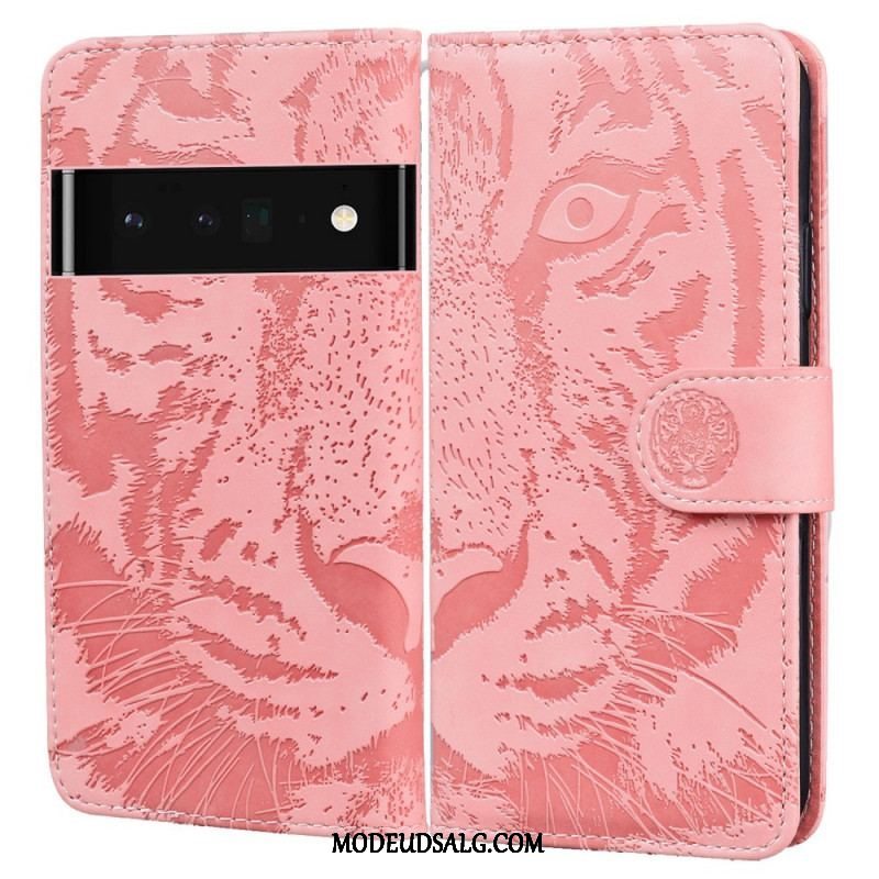 Læder Cover Oppo A74 4G Tiger Ansigtsprint