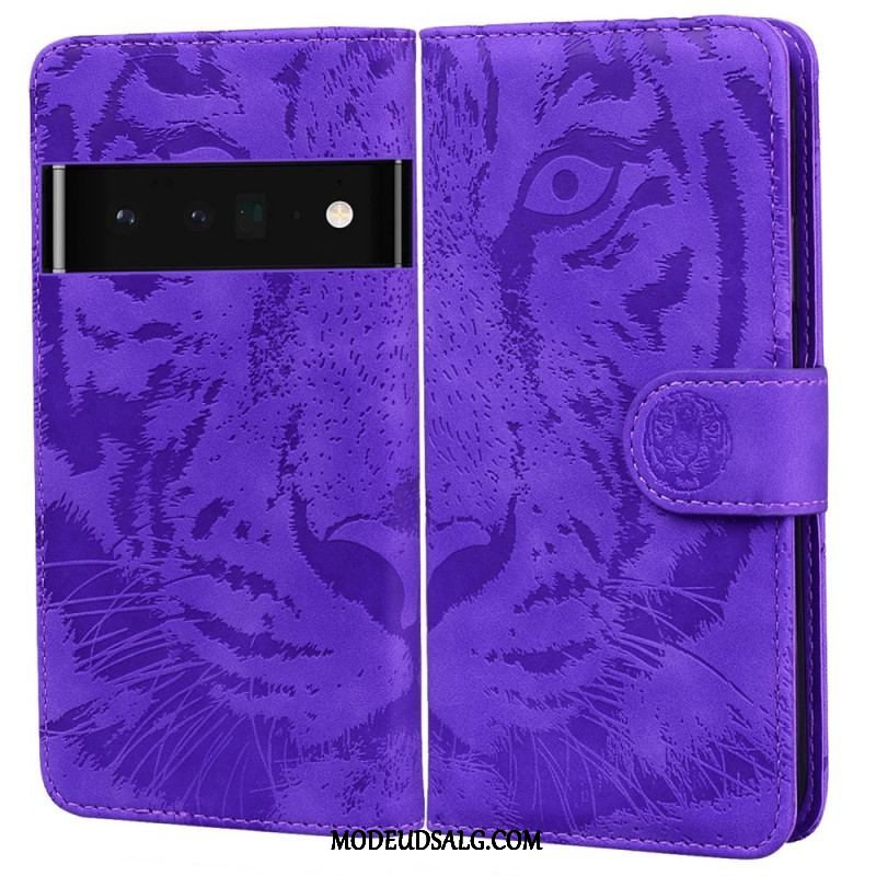 Læder Cover Oppo A74 4G Tiger Ansigtsprint