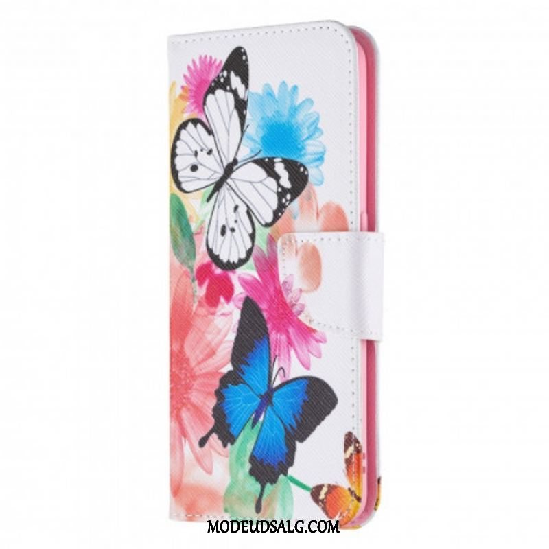 Læder Cover Oppo A94 5G Malede Sommerfugle Og Blomster