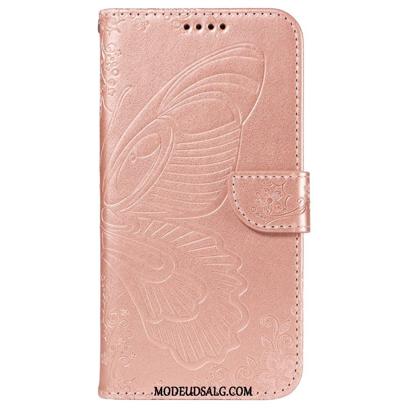 Læder Cover Oppo Reno 12 5g Telefon Etui Sommerfugledesign