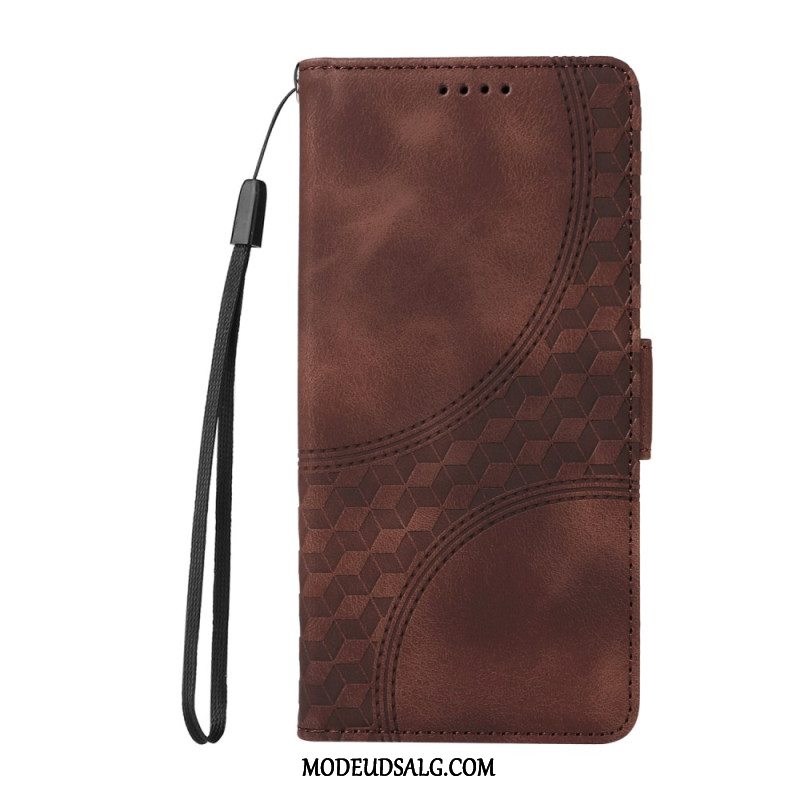 Læder Cover Oppo Reno 12f 5g Telefon Etui Strappy Cubes Mønster