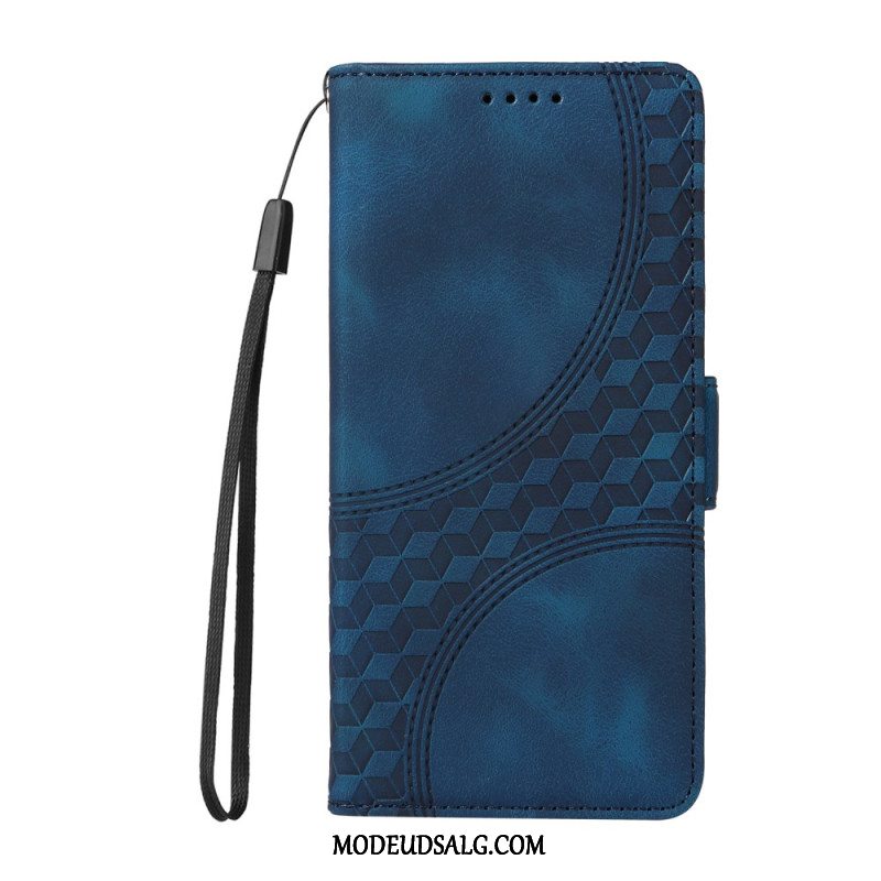 Læder Cover Oppo Reno 12f 5g Telefon Etui Strappy Cubes Mønster