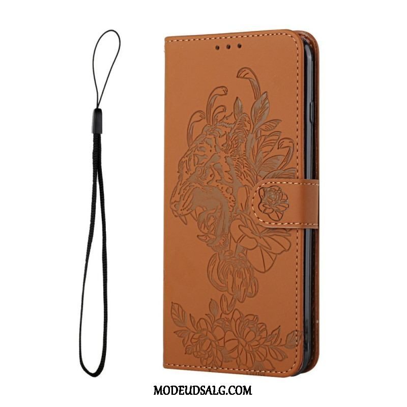 Læder Cover Samsung Galaxy A13 5G / A04s Med Snor Barok Strappy Tiger