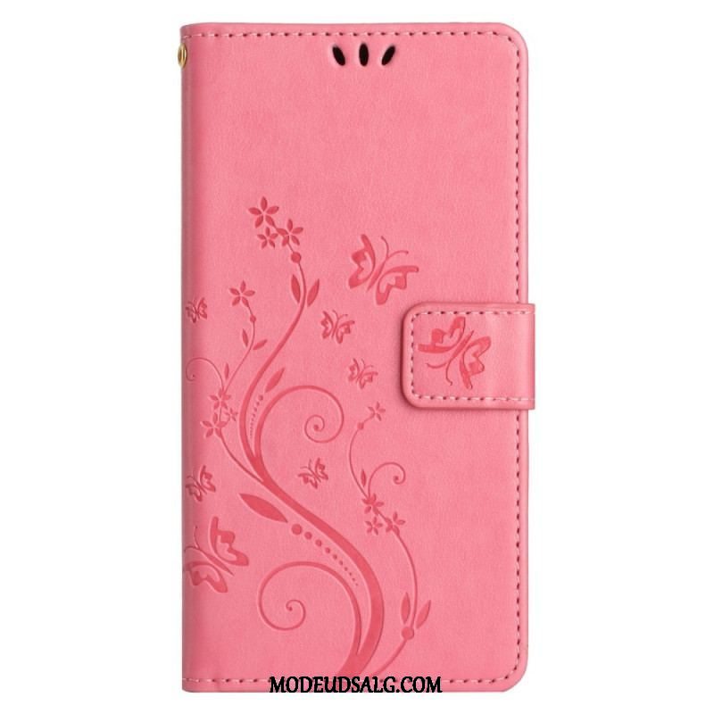 Læder Cover Samsung Galaxy A14 / A14 5G Med Snor Strappy Floral