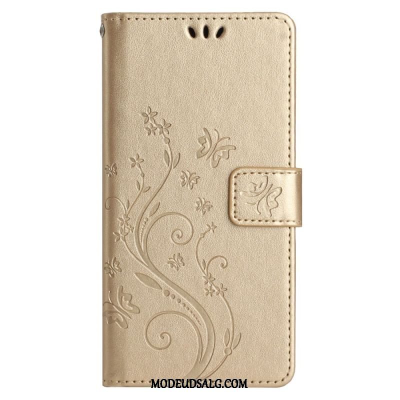 Læder Cover Samsung Galaxy A14 / A14 5G Med Snor Strappy Floral