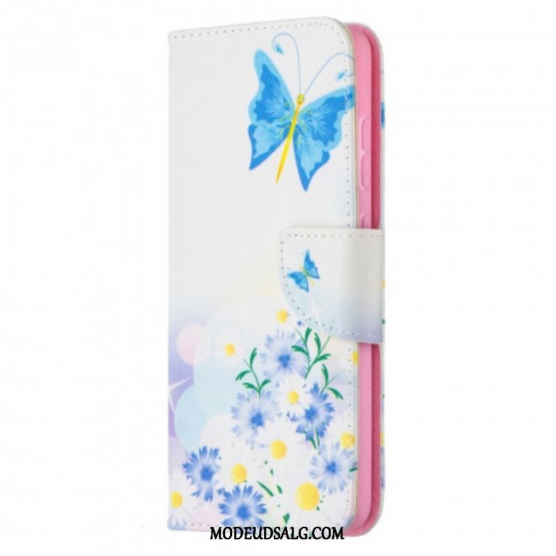 Læder Cover Samsung Galaxy A52 4G / A52 5G / A52s 5G Malede Sommerfugle Og Blomster