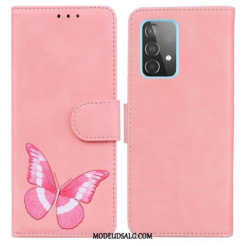 Læder Cover Samsung Galaxy A52 4G / A52 5G / A52s 5G Skin-touch Butterfly