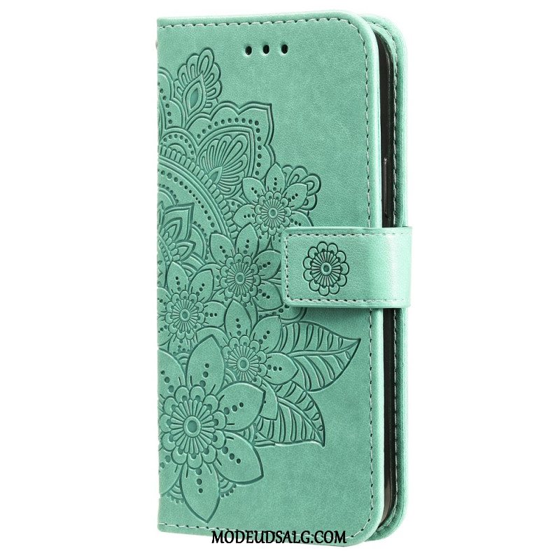 Læder Cover Samsung Galaxy A55 5g Telefon Etui Blomstermandala Med Rem