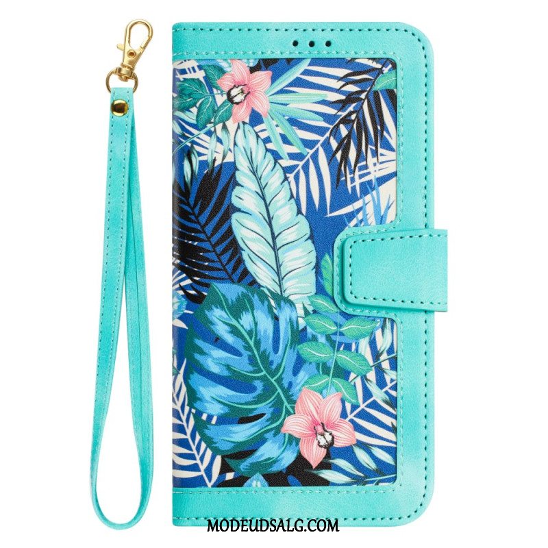 Læder Cover Samsung Galaxy A55 5g Telefon Etui Blomstermønster Med Rem