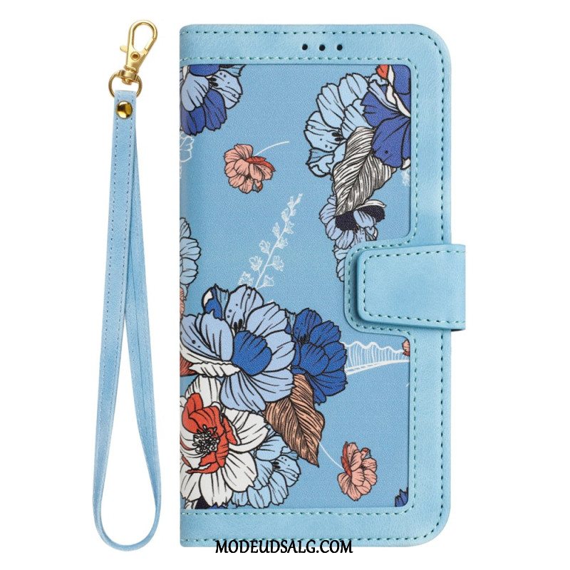 Læder Cover Samsung Galaxy A55 5g Telefon Etui Blomstermønster Med Rem