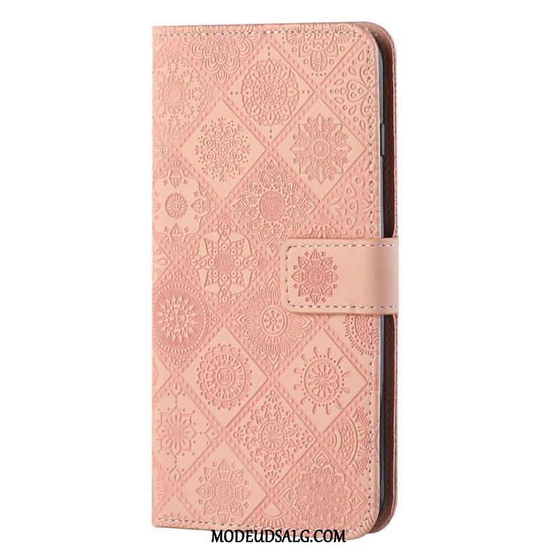 Læder Cover Samsung Galaxy A55 5g Telefon Etui Patchwork Med Rem