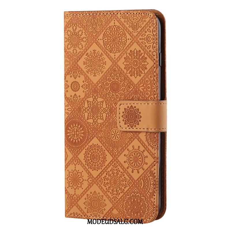 Læder Cover Samsung Galaxy A55 5g Telefon Etui Patchwork Med Rem