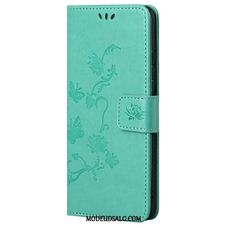 Læder Cover Samsung Galaxy M23 5G Med Snor Rem Blomster